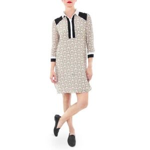EUC. MEDIUM. ARYN K Black & Tan Geometric Silk Tunic Dress